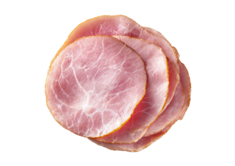 Sliced ham stack. Round cured meat against black