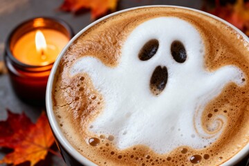 Halloween Coffee with Ghost Latte Art