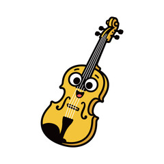 Naklejka premium Happy Yellow Violin Musical Instrument Cartoon Character Vector Illustration