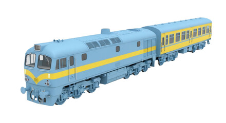 Isolated diesel locomotive train set on clean stage ready for compositing or commercial use