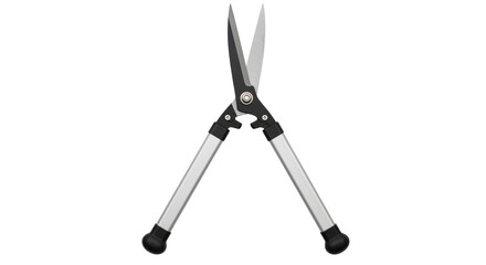 Isolated hedge shears with long handles open, a tool for garden and shrub trimming tasks