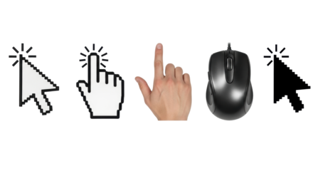 Isolated set of computer mouse and hand cursor icons for websites, interfaces and devices