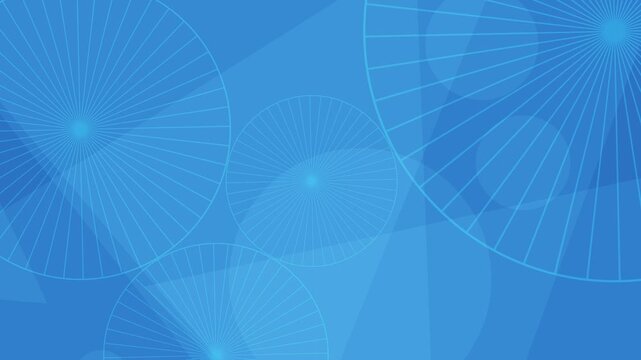 Blue abstract animated background with wheels, circles, roating and floating geometric shapes for technology presentations and corporate video backgrounds