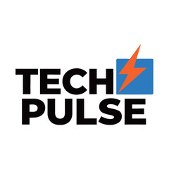 Tech Pulse Logo Bold Text Lightning Bolt Energy Power Vector Icon