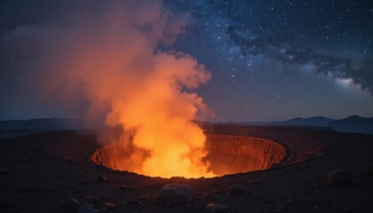 Fototapeta premium Erupting Volcano Under a Starry Sky Reveals Breathtaking Natural Beauty and Power