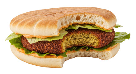 Isolated falafel sandwich, vegan street food, tasty healthy burger with green lettuce leaves