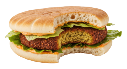 Isolated falafel sandwich, vegan street food, tasty healthy burger with green lettuce leaves