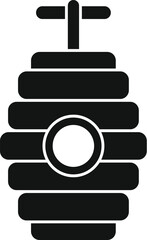 Black silhouette of a beehive, featuring a round entrance and a handle on top, ideal for beekeeping and honey related projects