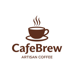 CafeBrew Artisan Coffee Cup Logo with Steam and Brown Color