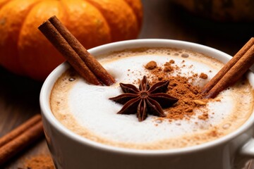 Pumpkin Spice Latte with Cinnamon and Star Anise