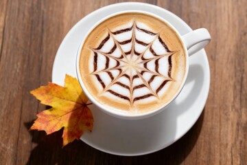 Halloween Latte with Spider Web Art