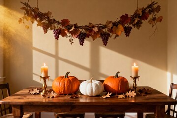 Autumn Table Decor with Pumpkins and Garland