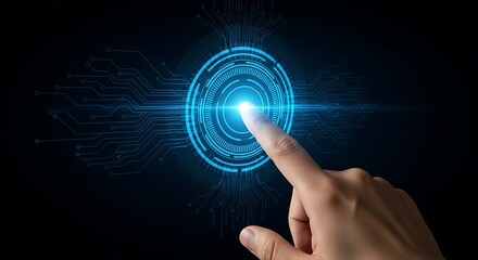 Finger Interacting With Futuristic Technology Interface, Exploring Digital Connectivity and Data Processing on a Modern Network.