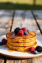 Pancakes with Berries for Autumn Breakfast