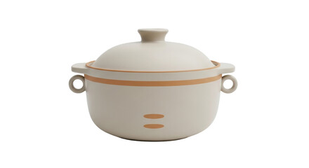 Isolated casserole dish with lid, kitchenware, beige ceramic cooking pot with handles, closed