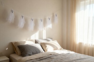 Cozy Bedroom with Ghost Garland Decor