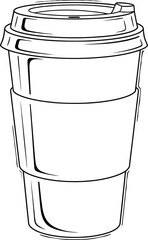 Vector art of white disposable coffee cup with lid and sleeve