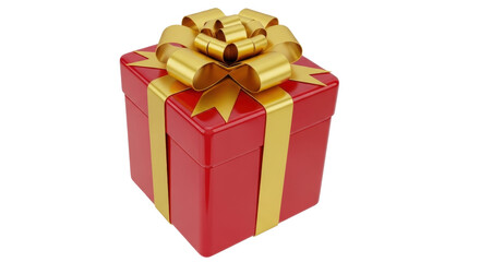 Isolated present wrapped in red paper with gold ribbon bow for special occasion gift giving