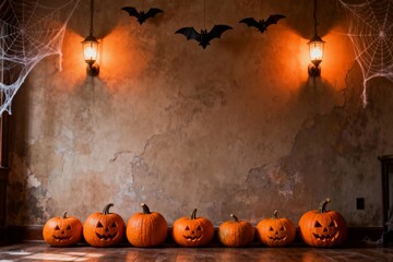Halloween Wall Decor with Bats and Pumpkins
