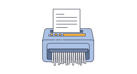 Simple illustration of a light blue paper shredder with a document