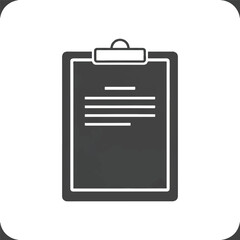 A dark grey clipboard with a white outline and lines on a white background
