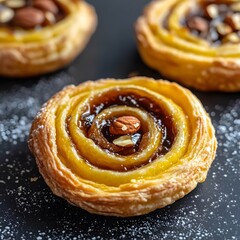 Delicious Almond and Jam Swirl Pastry Closeup