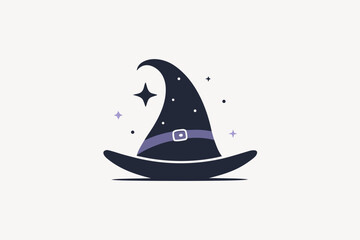 Witch hat with crescent moon icon magical tiny illustration