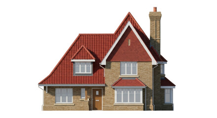 Isolated house building exterior showcases architectural features, construction, design & detail