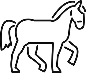 Simple line art icon of a horse walking, perfect for projects related to animals, wildlife, and nature