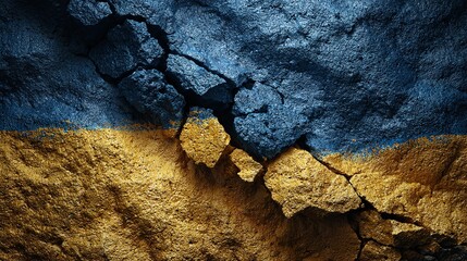 Impactful Ukraine Flag Representation on Cracked Stone Surface Revealing Deep Crisis and Global Implications