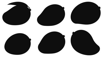 Illustrative black silhouettes of various mango shapes and sizes displayed together