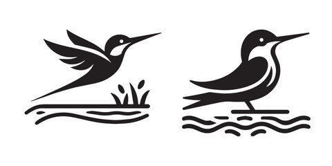 Fototapeta premium Modern Minimalist River Bird Icon, Flat Silhouette of a Waterfowl Vector for Nature Illustration Design