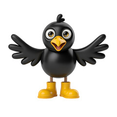 Obraz premium A cute cartoon black bird with big eyes and yellow boots, isolated on transparent background
