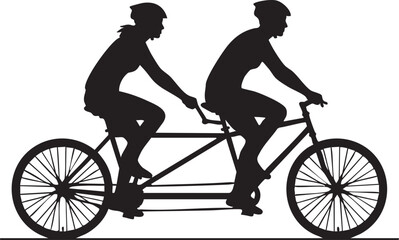 Obraz premium Tandem Bicycle Silhouettes Two Seater Two Riders Side View Black and White