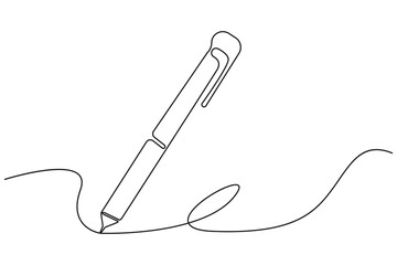 Obraz premium Elegant pen sketching a curved line in modern single line art style on white background