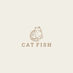 Obraz premium Cat fish logo vector template design