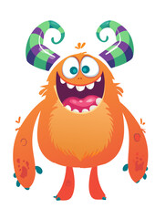 Obraz premium Halloween monsters characters vector design. Halloween cute colorful monster character in happy, joyful, fun, cheerful facial expressions and horror emoticon in white isolated background. Vector
