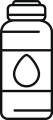 Simple black and white line drawing of an ink bottle featuring a drop logo, ideal for representing printing or drawing supplies