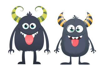 Halloween monsters characters vector set design. Halloween cute colorful monster character in happy, joyful, fun, cheerful facial expressions and horror emoticon in white isolated background. Vector