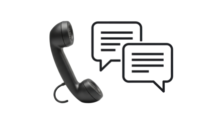 Isolated vintage phone receiver with two speech bubbles for modern customer service icons