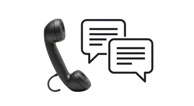 Isolated vintage phone receiver with two speech bubbles for modern customer service icons