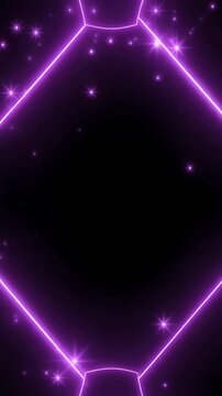 unperfect 90s style purple romb shape frame with small violet stars twinkling over black background animation; empty middle as a copy space