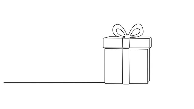 Continuous Line Drawing of Gift Box with Ribbon for Celebration.