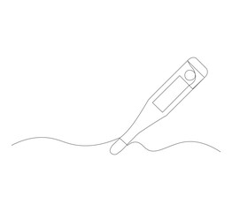 Fototapeta premium Continuous line thermometer drawing. White background. One line thermometer. Continuous line medical equipment concept. Medical equipment logo. Vector illustration editable