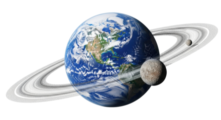 Isolated Earth with Rings and Moon, realistic view, celestial scene, science fiction, space art