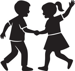 Two Children Playing Silhouette Kids Holding Hands