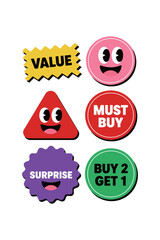Value and Promotional Stickers with Must Buy, Surprise, and Buy 2 Get 1 Free Emojis