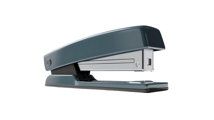 A dark teal stapler isolated on a transparent background, a common office supply for binding papers together