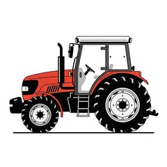 Obraz premium Illustration of a Modern Red Tractor Standing on a White Background, Perfect for Agricultural or Transportation Themed Design