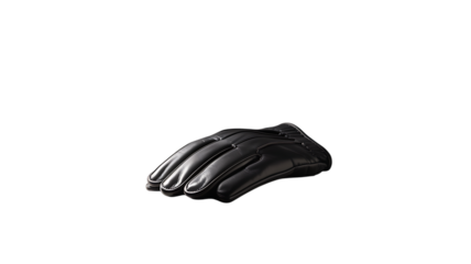 A single black leather glove lying flat on a transparent background, showcasing its texture and stitching detail